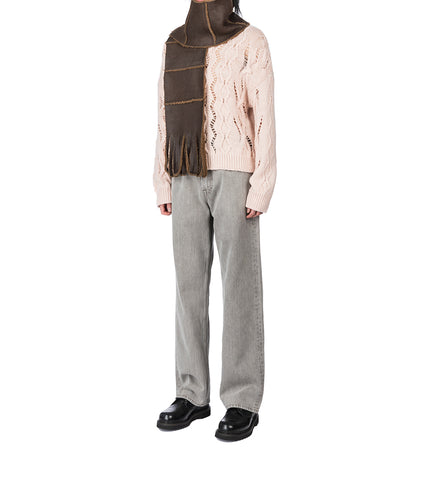 CABLE SONAR ROUNDNECK DELICATE PINK FISHERMAN WOOL
