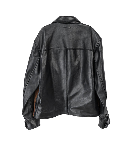LEATHER JACKET WITH CRUST FRONT BLACK