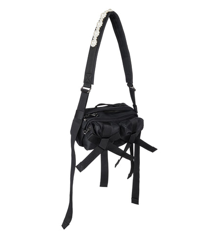 CLASSIC BOW CROSSBODY BAG W/EMB BLACK/PEARL