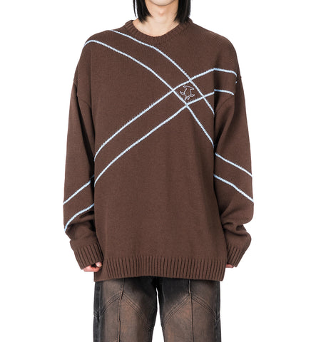 OVERSZIED TARTAN KNIT BROWN/BLUE