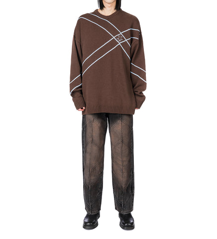 OVERSZIED TARTAN KNIT BROWN/BLUE