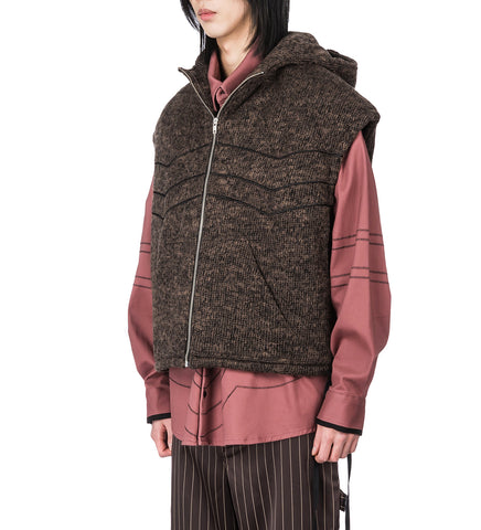 PADDED HOODED VEST BROWN