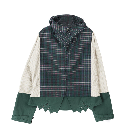 ESTIKE HOODED JACKET FOREST CHECK/IVORY STRIPE