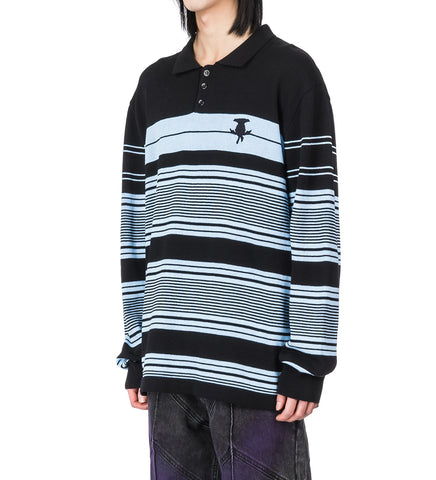 OVERSIZED STRIPED POLO KNIT BLACK/BLUE