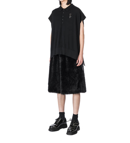 RELAXED KNIT COLLARED BIB W/ TIES & EMB. BLACK/JET