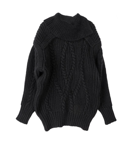 CONTRAST HIGH NECK CHUNKY KNIT JUMPER BLACK/BLACK