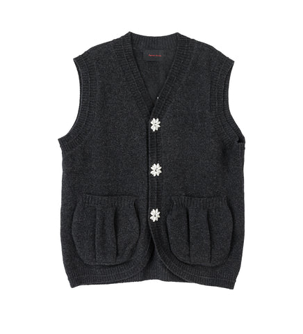 KNIT VEST W/ PEARL BUTTONS CHARCOAL/PEARL
