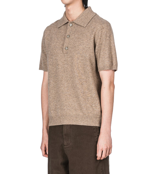 SHORT SLEEVE KNIT POLO CAMEL