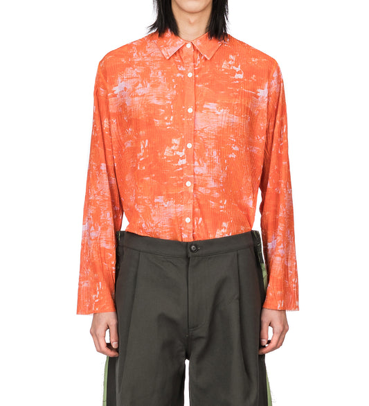 SHORT MESH PLISSE SHIRT ORANGE RIDDLE