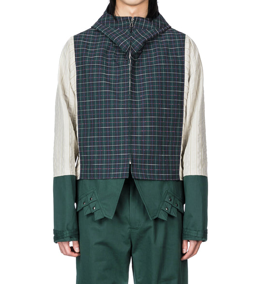 ESTIKE HOODED JACKET FOREST CHECK/IVORY STRIPE