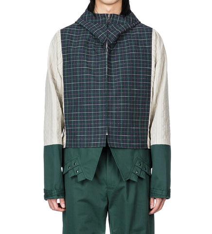 ESTIKE HOODED JACKET FOREST CHECK/IVORY STRIPE