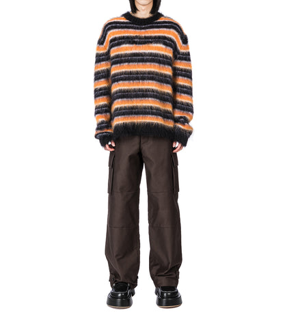 BRUSHED STRIPES CREW NECK SWEATER ORANGE/BLACK