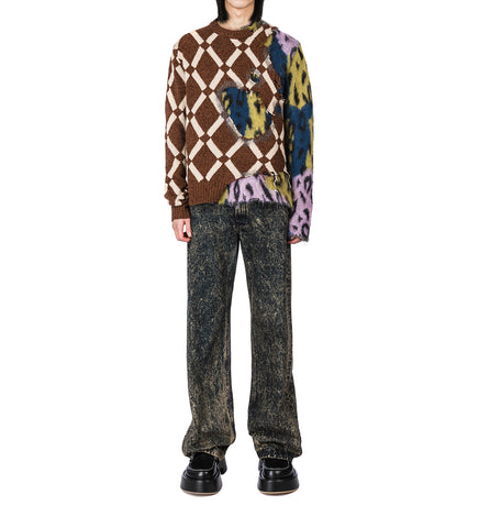 DESTROYED ARGYLE ROUNDNECK SWEATER BROWN/MULTI