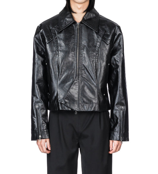 KRANER CROPPED LEATHER BLOUSON RAVEN BLACK