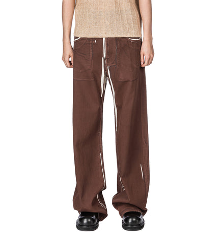 SCREEN PRINTED DENIM WIDE LEG PANTS BROWN