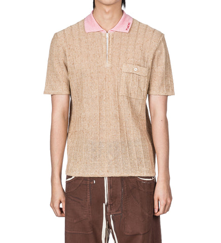 LOGO COLLAR ZIP KNIT BEIGE