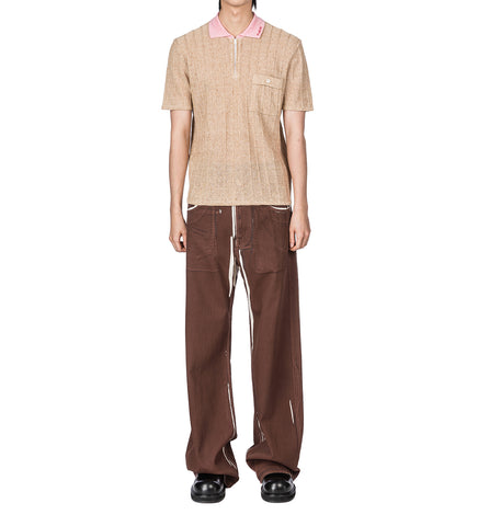 SCREEN PRINTED DENIM WIDE LEG PANTS BROWN