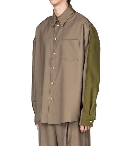 TROPICAL WOOL SHIRT WITH CONTRAST GREEN BROWN