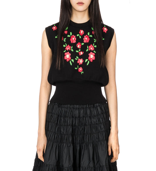 ROSIE FLORAL VEST BLACK