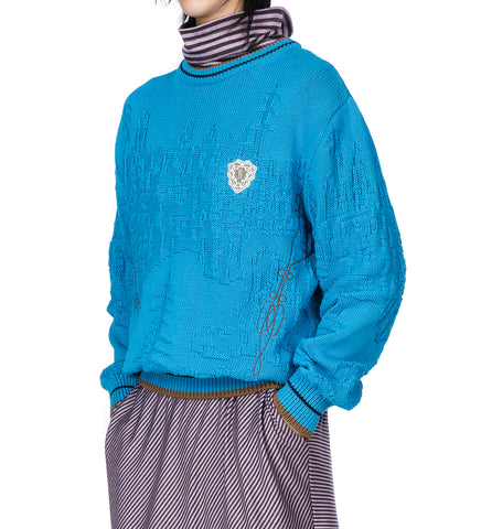 FITZ KNIT JUMPER CERULEAN/RUSSET BROWN/BLACK