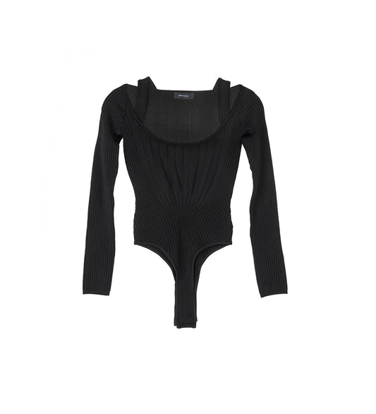 RIB LONG SLEEVE BODYSUIT BLACK