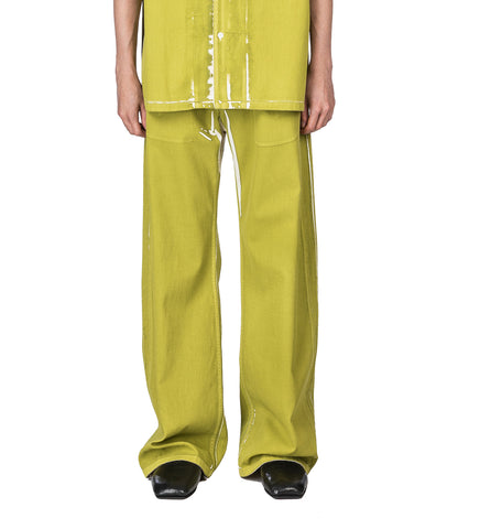 SCREEN PRINTED DENIM WIDE LEG PANTS GREEN