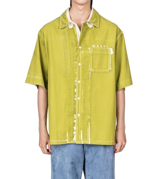SCREEN PRINTED DENIM SHIRT GREEN