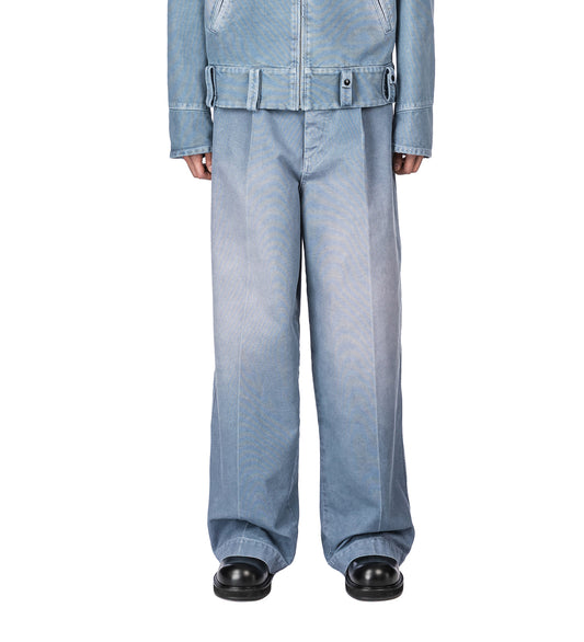 PLEATED BUTTON FASTENING TROUSERS BLUE