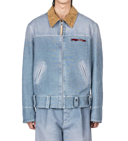 CONTRAST COLLAR ZIPPER JACKET BLUE