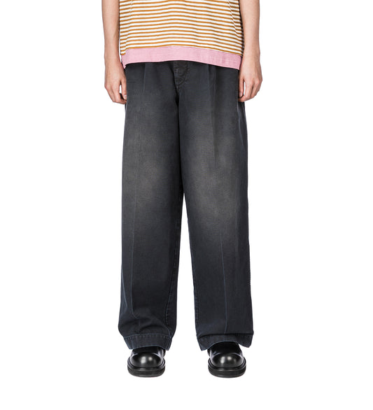 GARMENT DYED DENIM PANTS BLACK