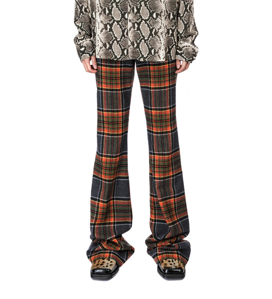 TARTAN FLARE PANTS ORANGE/GREY