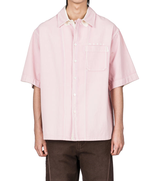 SCREEN PRINTED DENIM SHIRT PINK