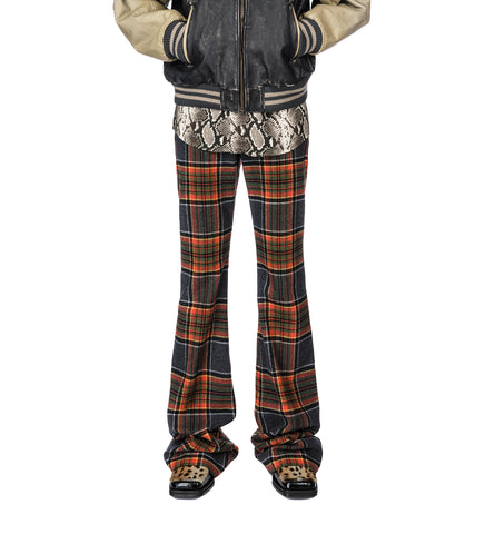 TARTAN FLARE PANTS ORANGE/GREY