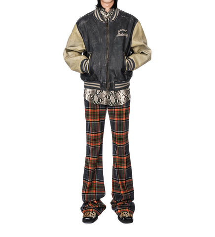 TARTAN FLARE PANTS ORANGE/GREY