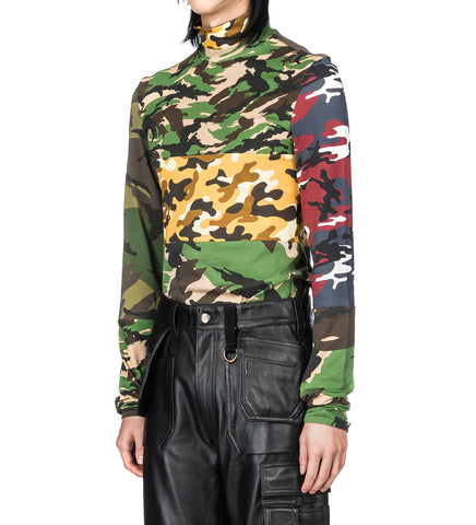 PATCHWORK CAMO JERSEY TOP GREEN/YELLOW