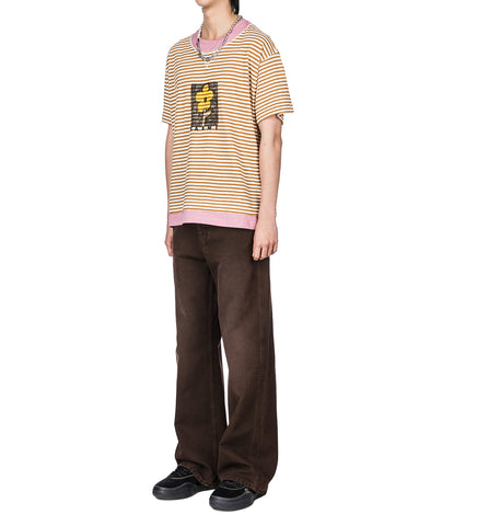 FLOWER FRAME STRIPE T-SHIRT MUSTARD/PINK