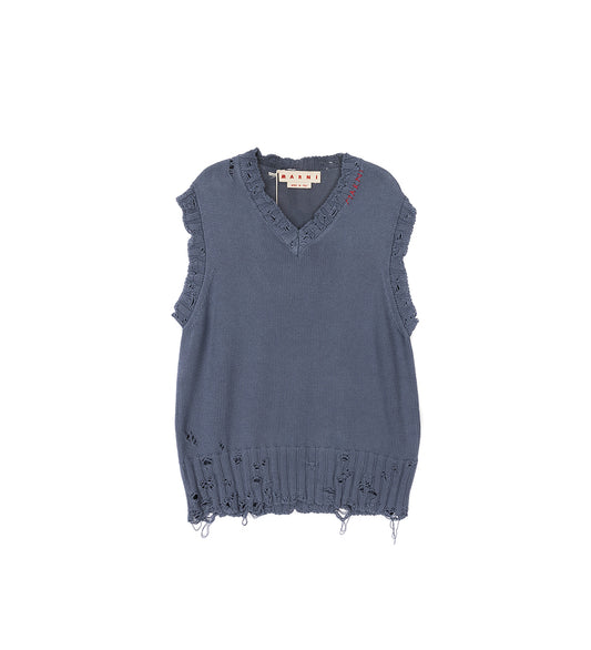 DISTRESSED V NECK SWEATER DUST BLUE