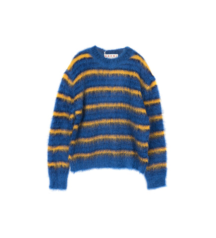 MOHAIR CREW NECK STRIPE JUMPER BLUE/YELLOW