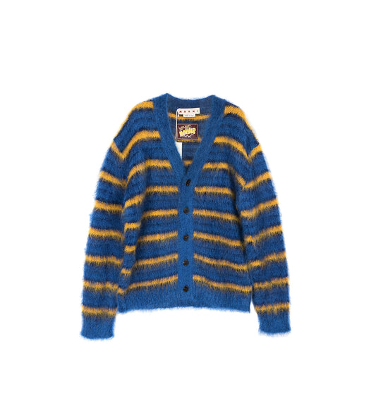 STRIPED MOHAIR CARDIGAN BLUE/YELLOW