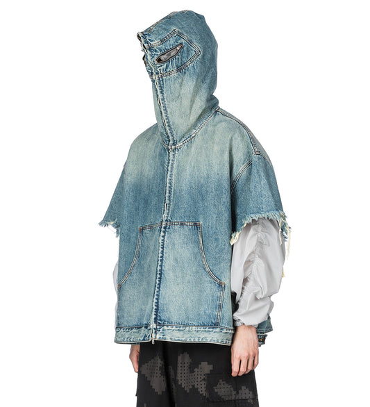 TN1 SHORT-SLEEVE DENIM HOODIE BLUE