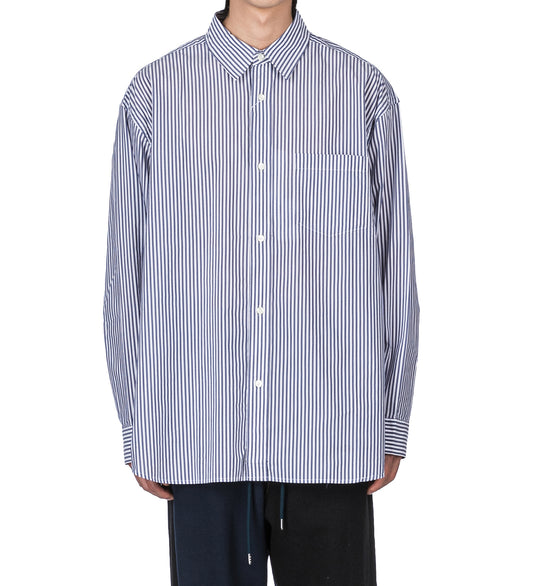 WRINKLE PLEAT SHIRT NAVY STRIPE