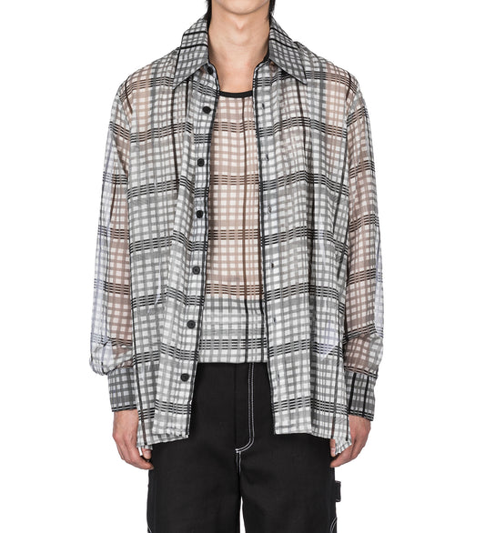AV VATTEV OVERSIZED SHEER CHECK PRINTED SHIRT