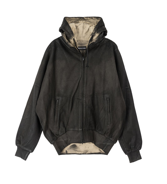 COATED ZIP UP HOODIE BROWN