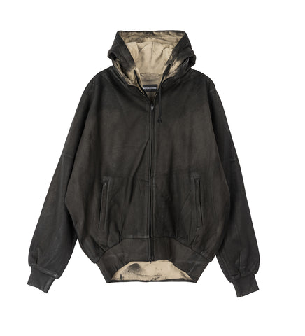 COATED ZIP UP HOODIE BROWN