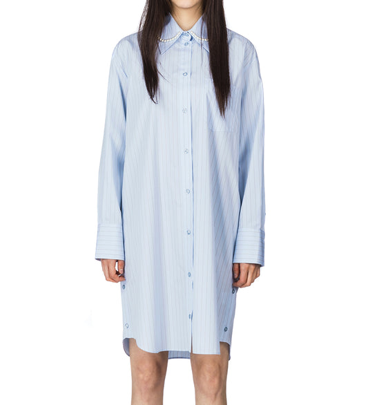 LONG MASCULINE BUTTON PLACKET SHIRT BLUE/BROWN STRIPE