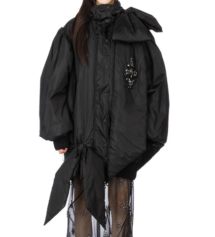 OVERSIZED BOW DETAIL BOMBER JACKET W/ EMB. BLACK/JET