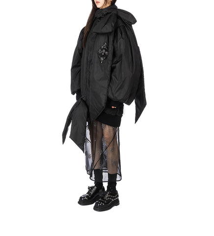 OVERSIZED BOW DETAIL BOMBER JACKET W/ EMB. BLACK/JET