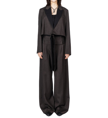 WRAP BLAZER HAVANA BROWN CHAIN WOOL