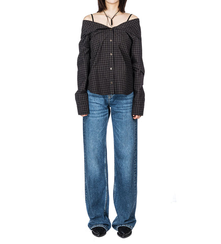 KAONASHI SHIRT BLACK FAUX LUMBERJACK CHECK