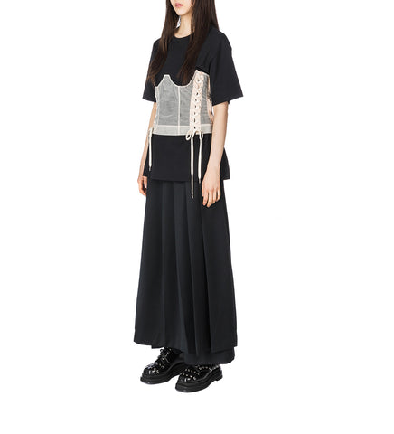 BOXY T-SHIRT W/ CORSET PANEL BLACK/NUDE